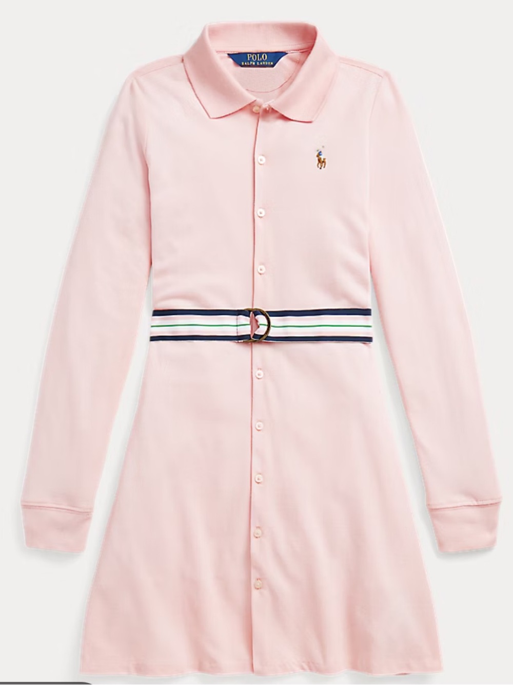 Polo by Ralph Lauren Belted Knit Oxford Pink Long-Sleeve Dress Size 6